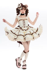 Ivory Chocolate Sleeveless Double-Layered Ruffle Bowknot Sweet Plus Size Lolita Jsk Dress